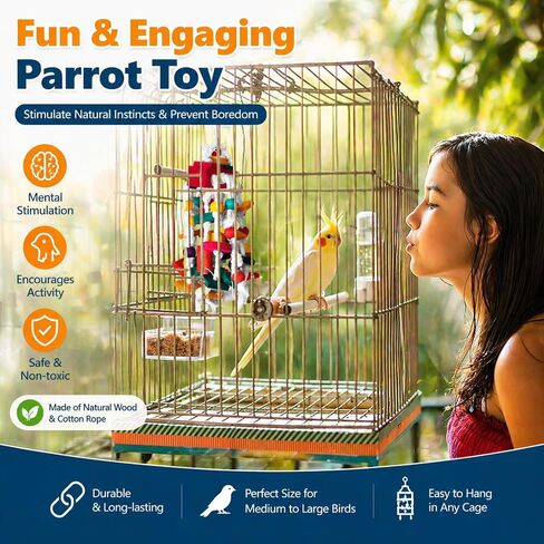 Rypet Large Parrot Cage Toy, Wood Rope Bite Toy for Cockatiels Conures in Saudi Arabia