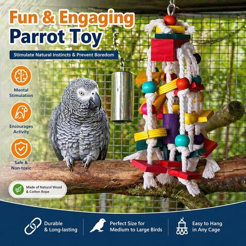 Rypet Large Parrot Cage Toy, Wood Rope Bite Toy for Cockatiels Conures in Saudi Arabia