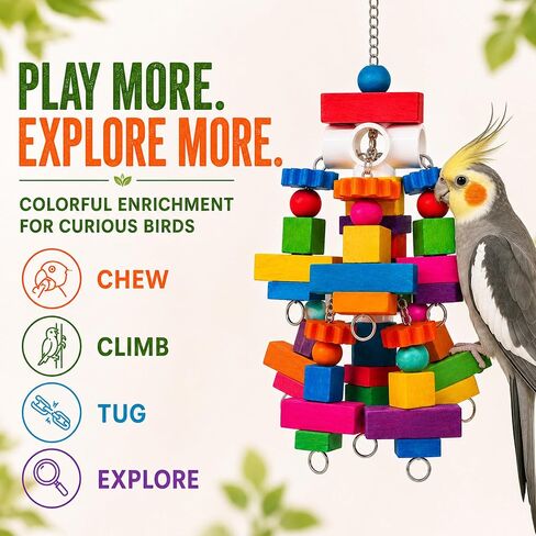 Parrot Chew Toys, Large Bird Toys with Wooden Blocks for Macaws, Conures in Saudi Arabia