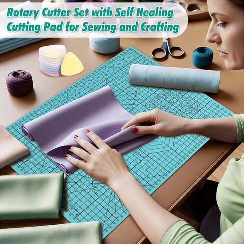 Rotary Cutting Mat and Tools Set, Audab 45mm Fabric Cropping Cutter Wheel with A3 Self Healing Sewing Mat, Blades, Quilting Ruler and Clips, Crafts Knife for Shirt Cloth Patchworking Scrapbooking in Saudi Arabia