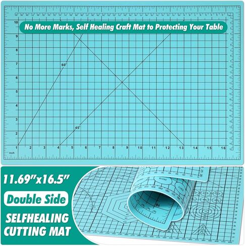 Rotary Cutting Mat and Tools Set, Audab 45mm Fabric Cropping Cutter Wheel with A3 Self Healing Sewing Mat, Blades, Quilting Ruler and Clips, Crafts Knife for Shirt Cloth Patchworking Scrapbooking in Saudi Arabia