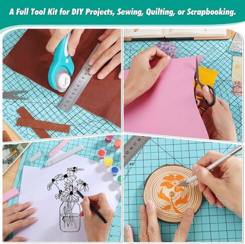 Rotary Cutting Mat and Tools Set, Audab 45mm Fabric Cropping Cutter Wheel with A3 Self Healing Sewing Mat, Blades, Quilting Ruler and Clips, Crafts Knife for Shirt Cloth Patchworking Scrapbooking in Saudi Arabia