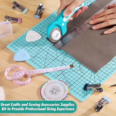 Rotary Cutting Mat and Tools Set, Audab 45mm Fabric Cropping Cutter Wheel with A3 Self Healing Sewing Mat, Blades, Quilting Ruler and Clips, Crafts Knife for Shirt Cloth Patchworking Scrapbooking in Saudi Arabia