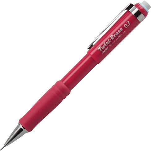 Pentel Automatic Pencil with Twist Eraser, 0.7 mm, Red (QE517B) in Kuwait