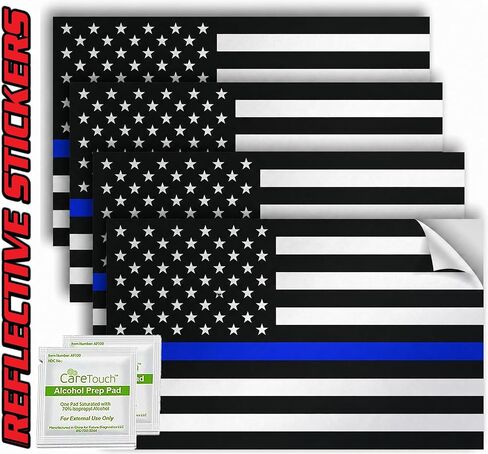 Thin Blue Line Black White and Blue Flag Decal Car Stickers American Flag Support Police and Law Enforcement UV Resistant Weatherproof 4"x 2.5" Set of 4 Spy Spot in Kuwait