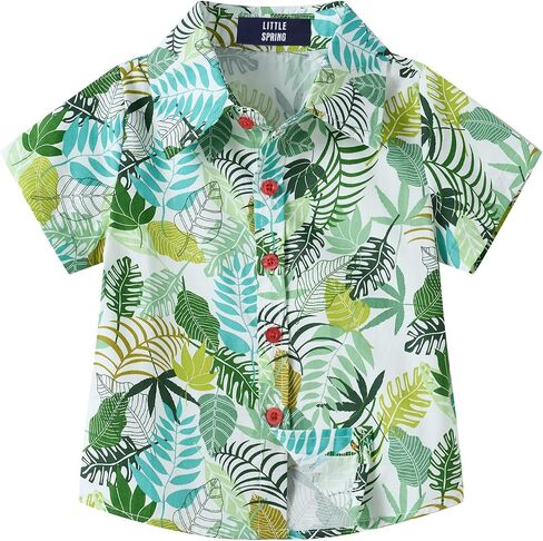LittleSpring Little Toddler Boys Button Down Shirts Short Sleeve Cartoon Shirts Summer Casual in Kuwait