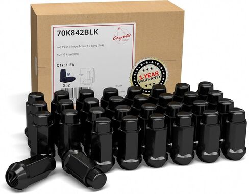 Wheel Accessories Parts 32 Pcs 1/2" Thread Lug Nuts Bulge Acorn 3/4" Hex 1.90 Long Black Chrome Fits Dodge D250 D350 GMC C3500 Chevy K20 K30 C30 in Kuwait