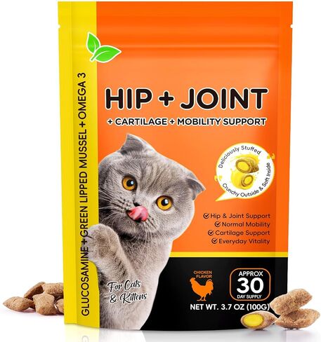Hip & Joint Bites for Cats - Cat Joint Supplement,Chicken Flavored Glucosamine Joint Supplement for Cats - Cat Joint Supplement for HIPS & Joints, Cat Arthritis Pain Relief, with Green Lipped Mussel in Saudi Arabia