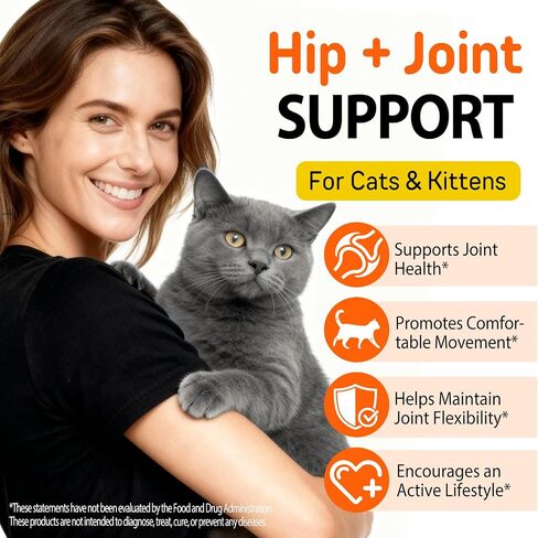 Hip & Joint Bites for Cats - Cat Joint Supplement,Chicken Flavored Glucosamine Joint Supplement for Cats - Cat Joint Supplement for HIPS & Joints, Cat Arthritis Pain Relief, with Green Lipped Mussel in Saudi Arabia