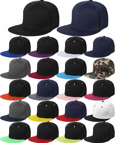 15 Pack Snapback Hats for Men Hip Hop Style Hats Solid Baseball Hats Adjustable Snapback Cap Flat Brim Baseball Caps in Kuwait