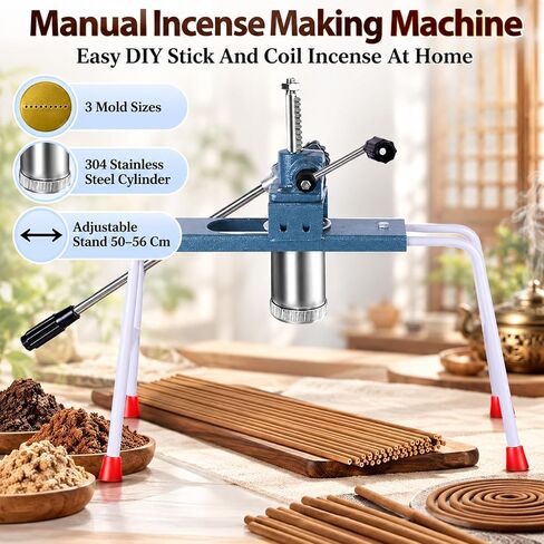 Manual Buddha Incense/Clay Extruder with 3 Different Sized Mould Plates(2/2.5/3mm), Manual Stick Incense Making Machine, Adjustable Bracket Length 50–56cm & Lever-Style, for DIY Fragrance in Saudi Arabia