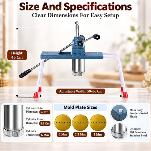 Manual Buddha Incense/Clay Extruder with 3 Different Sized Mould Plates(2/2.5/3mm), Manual Stick Incense Making Machine, Adjustable Bracket Length 50–56cm & Lever-Style, for DIY Fragrance in Saudi Arabia