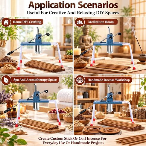 Manual Buddha Incense/Clay Extruder with 3 Different Sized Mould Plates(2/2.5/3mm), Manual Stick Incense Making Machine, Adjustable Bracket Length 50–56cm & Lever-Style, for DIY Fragrance in Saudi Arabia