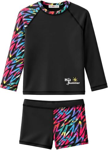 بدلة سباحة WeVSwe Girls Rash Guard بأساور ذات حاشية نادرة، بدلة استحمام بعامل حماية من الأشعة فوق البنفسجية 50+ in Kuwait