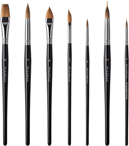 Watercolor Brushes Professional, Fuumuui 10Pcs Synthetic Squirrel Hair Water Color Paint Brush Set for Artists - Flat, Round Pointed, Dagger, Cats Tongue Oval Wash for Watercolor Gouache Inks Painting in Kuwait