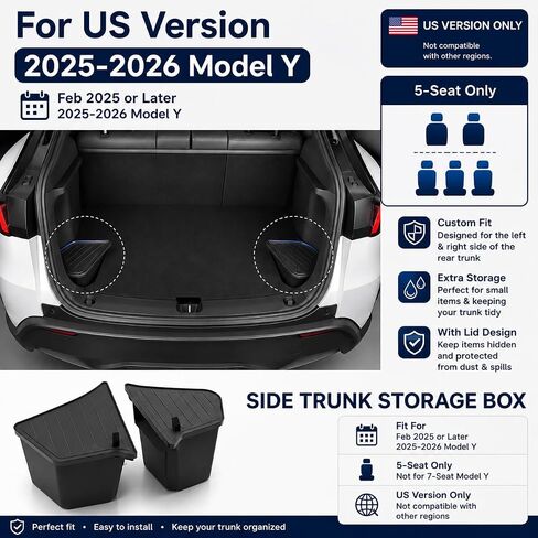 FITEV Tesla Model Y Rear Trunk Organizer Storage Box Trunk Side Storage Packets Tray Organizer for Tesla Model Y Interior Accessories 2023-2020, 2 Black Packs in Kuwait