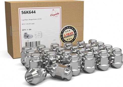 Wheel Accessories Parts Set of 24 Lug Nut Closed End Bulge Acorn Lug Nuts 1.38" Long - Cone Seat - 21mm (13/16") Hex Wheel Lug Nut (Chrome) (M12x1.25 Thread) in Kuwait