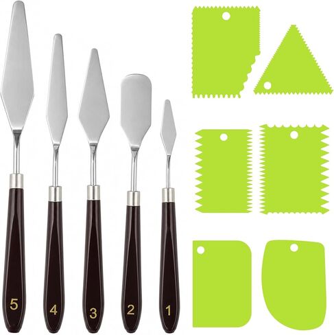 Painting Palette Knife set, 5pcs Stainless Palette Knives With 6 Plastic Scrapers, Professional Paint Tool for Acrylic Painting, Oil, Canvas & Cake Decorating in Kuwait