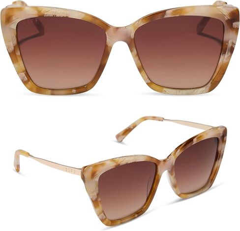 DIFF Eyewear Becky II Designer نظارات شمسية عين القطة للنساء 100% UVA/UVB، لون السلحفاة in Kuwait
