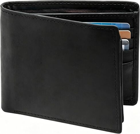POKOFO RFID Blocking Genuine Leather Bifold Wallet for Men with Zipper and 2 ID Windows in Kuwait