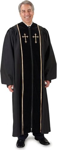 Catholic Factory Outlet Black Pulpit Robe with Beautiful Gold Embroidery (55 Medium: 5'8" - 5'9" Height. 55" Back Length. 33" Sleeve Length) in Saudi Arabia