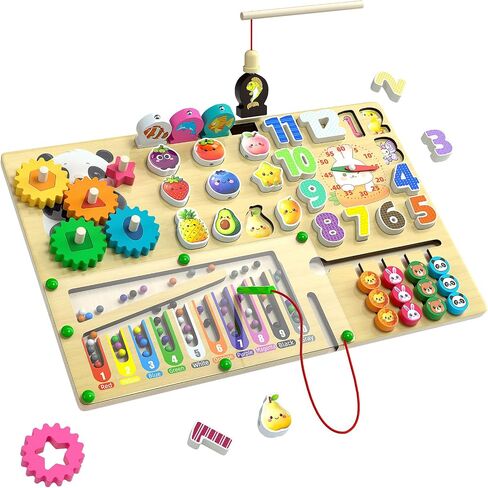 9-in-1 Montessori Busy Board Wooden Magnetic Maze Toy for 3+ Year Old Gift in Kuwait