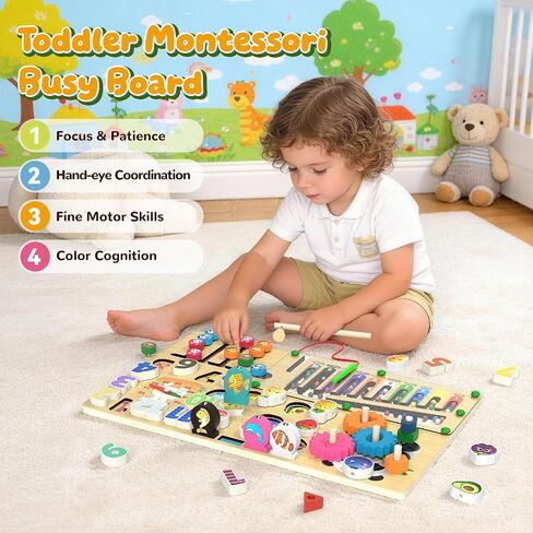 9-in-1 Montessori Busy Board Wooden Magnetic Maze Toy for 3+ Year Old Gift in Kuwait