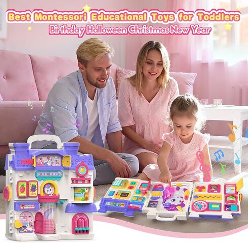 ELFJOY Montessori Toy for 1 Year Old Girl Gift, Montessori Busy Board for 1-2 Year Old, 56+ Bilingual Early Educational Learning Toddler Baby Girl Toys, First Birthday Gift for Little Girls in Saudi Arabia