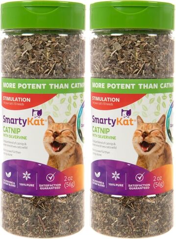 SmartyKat Catnip & Silvervine Cat Attractant, Stimulating Positive Training Aid in a Resealable Shaker Canister, 2 Ounces (Pack of 2) in Saudi Arabia