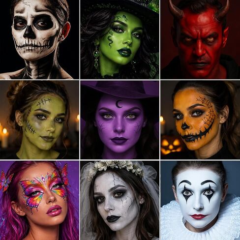 36 Colors Face Body Paint Palette with 11 UV Reactive Shades, Oil-Based Large Black & White Face Painting Kit for Halloween FX Cosplay Party Costume Festival Stage Art Makeup Full Size 6.5oz in Kuwait