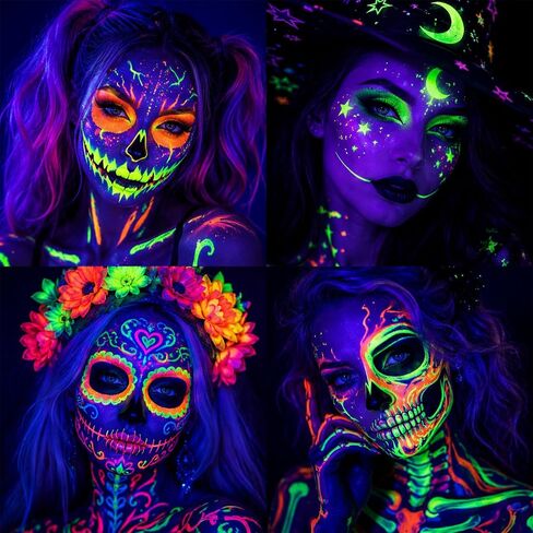 36 Colors Face Body Paint Palette with 11 UV Reactive Shades, Oil-Based Large Black & White Face Painting Kit for Halloween FX Cosplay Party Costume Festival Stage Art Makeup Full Size 6.5oz in Kuwait