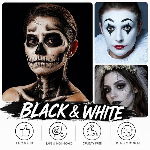 36 Colors Face Body Paint Palette with 11 UV Reactive Shades, Oil-Based Large Black & White Face Painting Kit for Halloween FX Cosplay Party Costume Festival Stage Art Makeup Full Size 6.5oz in Kuwait