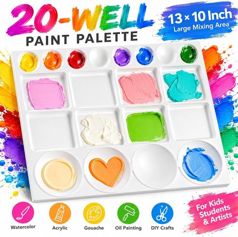 20-Well Paint Palette, Plastic Mixing Tray for Watercolor, Acrylic, Gouache in Kuwait