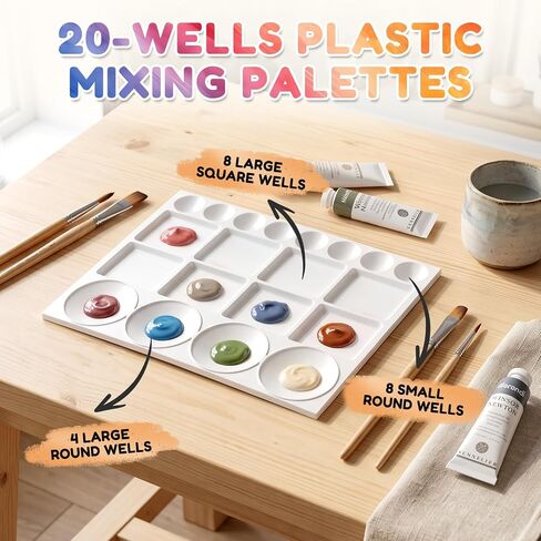 20-Well Paint Palette, Plastic Mixing Tray for Watercolor, Acrylic, Gouache in Kuwait