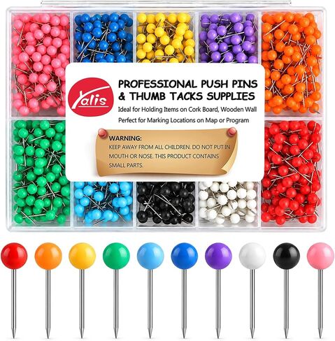 Push Pins Map Tacks Marking Pins 1/8-Inch Plastic Beads Head, 10 Assorted Colors(1200-count) in Saudi Arabia