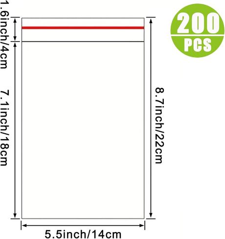 LonlyEagle 200 Pcs 5-1/2'' x 7-1/2'' Self Sealing Cellophane Bags，Clear Cellophane Cello Bags，Fit 5 X 7 Inch Cards Photos，A6 A7 Envelopes Candy，Self Adhesive for Packaging Gifts,Cookies in Kuwait