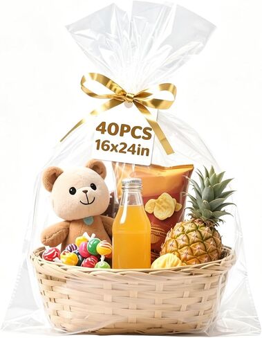 40 Pcs Cellophane Bags, 16 x 24 Inch Cellophane Bags for Gift Baskets in Saudi Arabia
