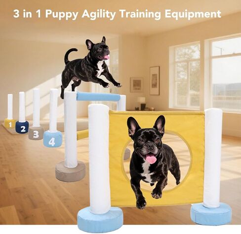 3 in 1 Puppy Agility Training Equipment Set, Portable Dog Obstacle Course Starter Kit for Indoor Outdoor Use in Kuwait