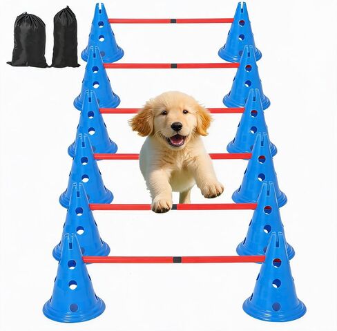 Jojoka Dog Agility Cone Hurdle Set, 12 Cones & 6 Rods in Kuwait