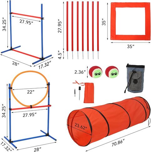CuisinSmart Dog Agile Course Backyard Set, Dog Obstacle Course Backyard with 2-Set Agility Hurdle,Jump Ring, Tunnel, Pause Box, 8 Weave Poles, Toy Balls & Portable Storage Bags,Dog Agility Equipment in Kuwait