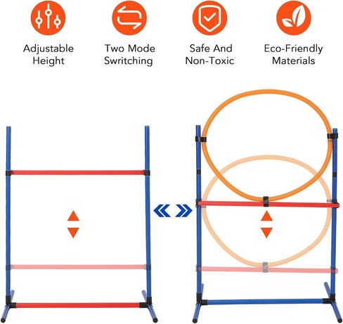 CuisinSmart Dog Agile Course Backyard Set, Dog Obstacle Course Backyard with 2-Set Agility Hurdle,Jump Ring, Tunnel, Pause Box, 8 Weave Poles, Toy Balls & Portable Storage Bags,Dog Agility Equipment in Kuwait