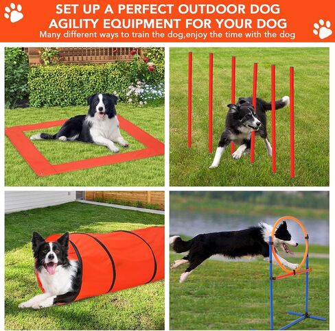 CuisinSmart Dog Agile Course Backyard Set, Dog Obstacle Course Backyard with 2-Set Agility Hurdle,Jump Ring, Tunnel, Pause Box, 8 Weave Poles, Toy Balls & Portable Storage Bags,Dog Agility Equipment in Kuwait