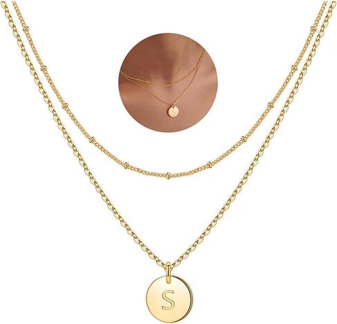 IEFWELL Easter Gifts - Initial Necklaces for Women Girls, 14K Gold-Plated Silver Double Side Engraved Hammered Coin Necklaces, Layered Necklace Jewelry Pendant for Teen Girls in Kuwait