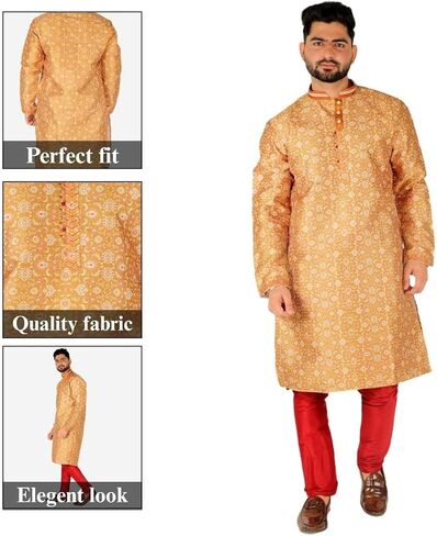 Pro-Ethic Style Developer Men Kurta Set Indian Wedding Dress Silk Floral in Kuwait