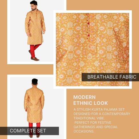 Pro-Ethic Style Developer Men Kurta Set Indian Wedding Dress Silk Floral in Kuwait