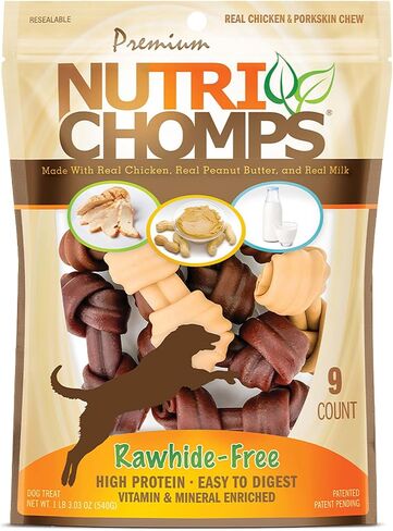 NutriChomps Rawhide-Free Dog Chews, 4 in Knots, Chicken, PB, Milk, 9 ct in Kuwait