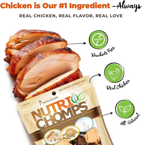 NutriChomps Rawhide-Free Dog Chews, 4 in Knots, Chicken, PB, Milk, 9 ct in Kuwait