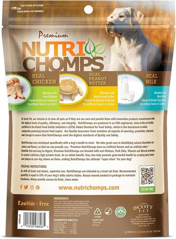 NutriChomps Rawhide-Free Dog Chews, 4 in Knots, Chicken, PB, Milk, 9 ct in Kuwait