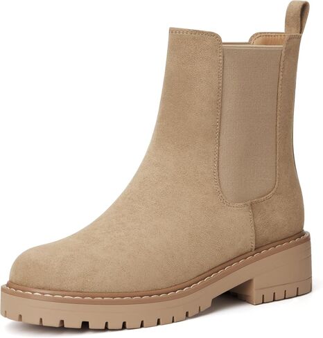 vodvob Women's Chelsea Boots Fashion Slip On Ankle Booties Casual Elastic Chunky Block Booties in Kuwait