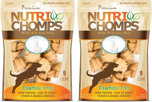 NutriChomps Rawhide-Free Dog Chews, 4 in Knots, Chicken, PB, Milk, 9 ct in Kuwait